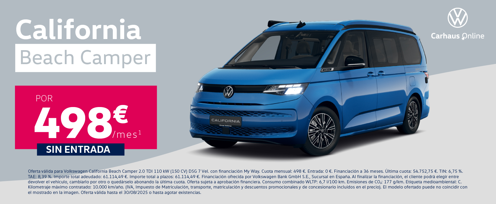 Llévate la California Beach Camper por 498€/mes ¡Sin entrada!